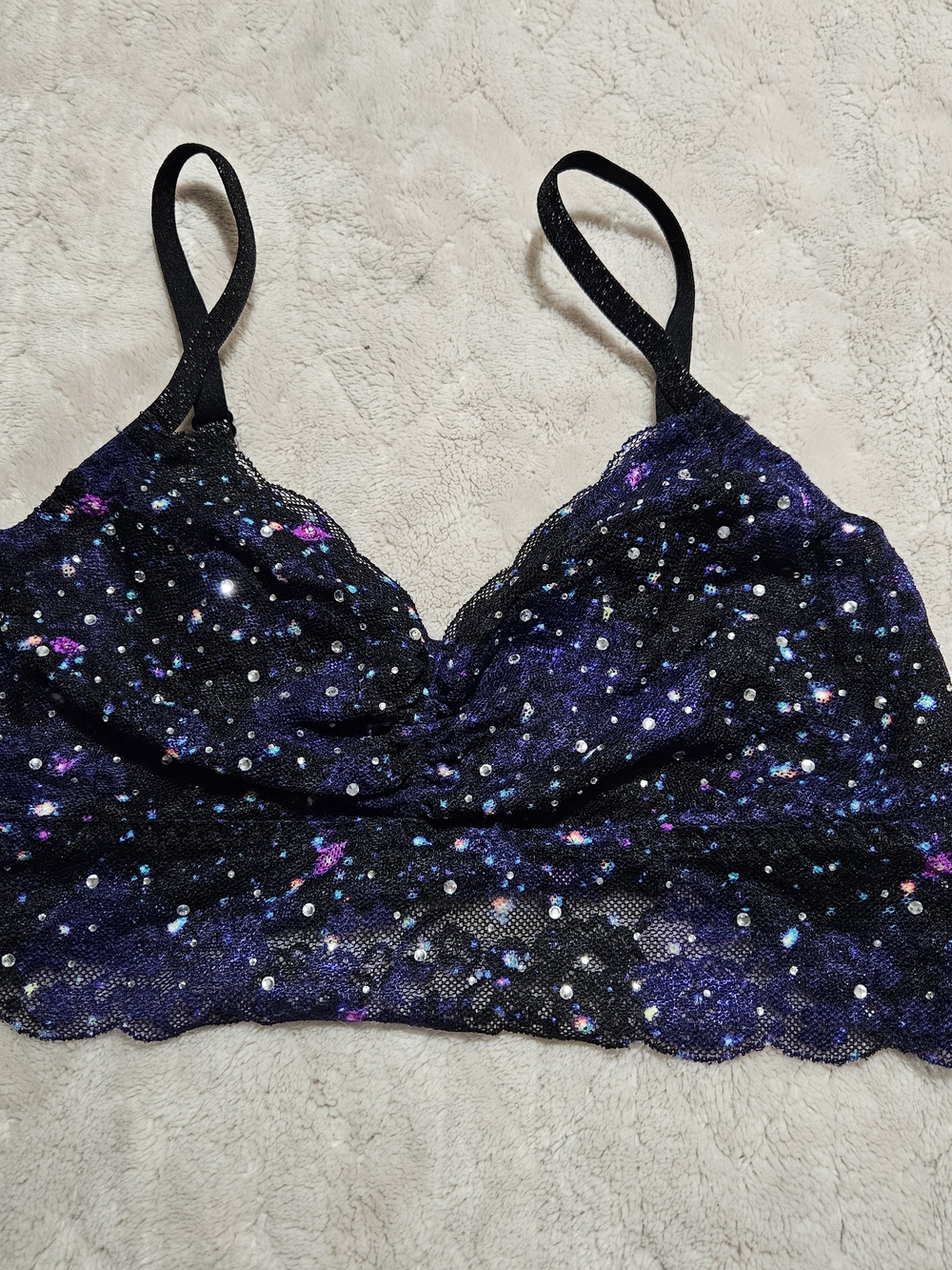 PINK Victoria's Secret Black Lace Bralette with Purple & Blue Accents